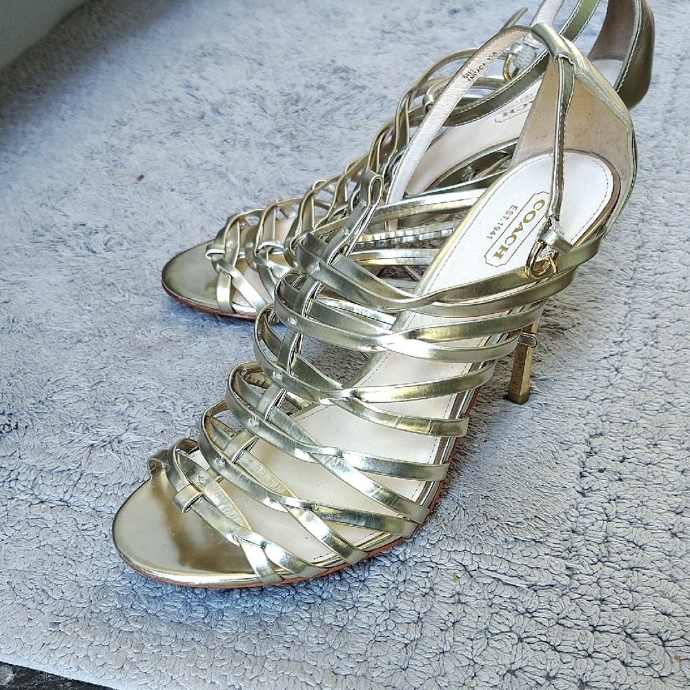 Coach Gold Strappy Heels for Formal Elegance